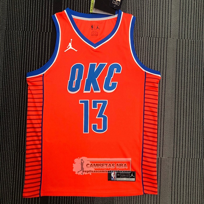 Camiseta Oklahoma City Thunder Paul George NO 13 Statement 2021 Naranja